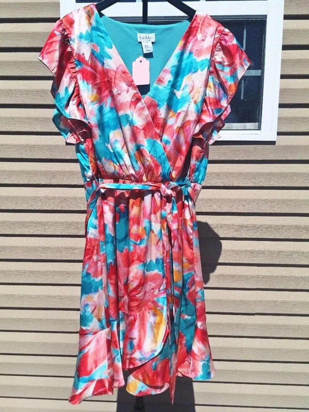 Satin Abstract Floral Print Dress Sz XL by Nicole Miller